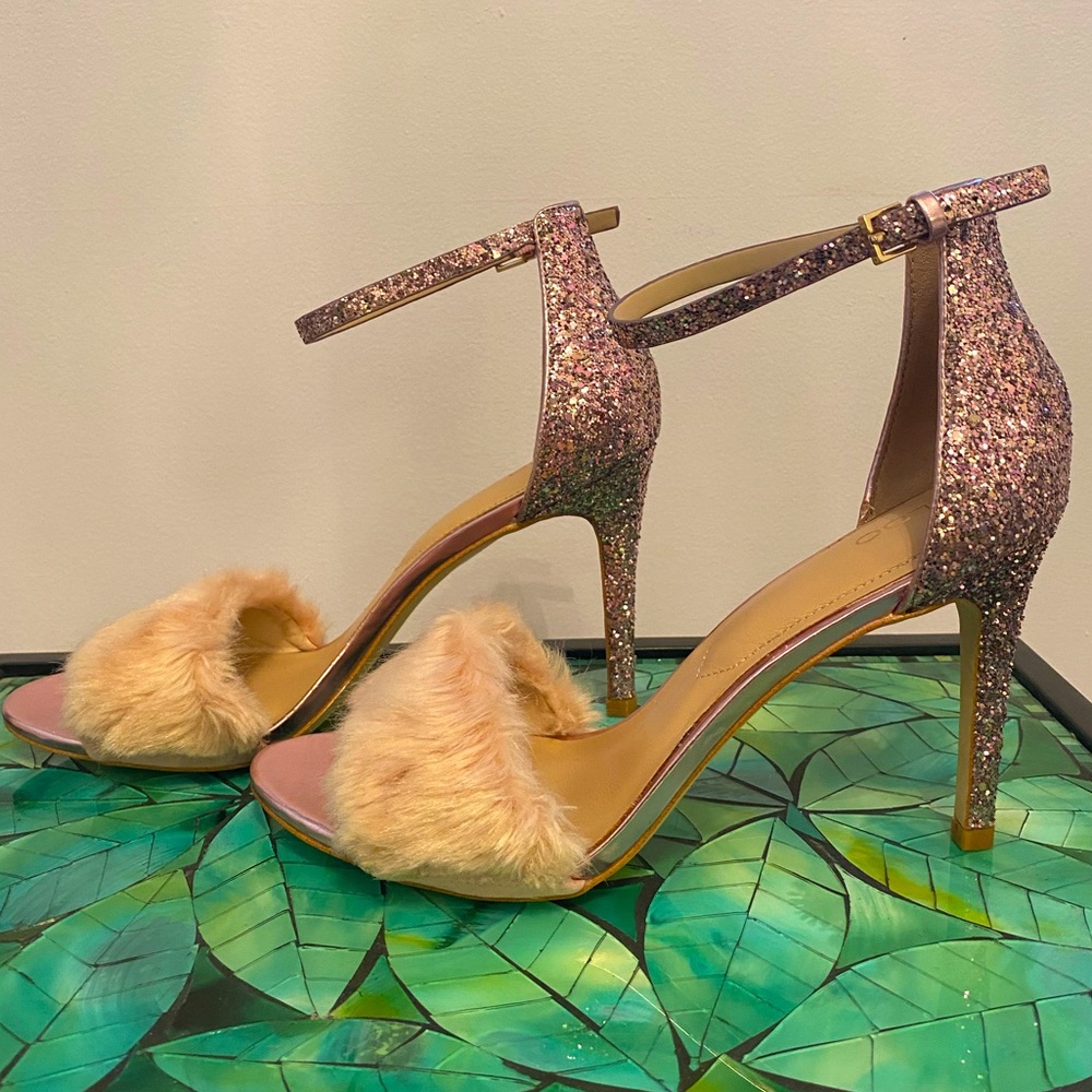 Aldo pink sequin and faux fur party shoes